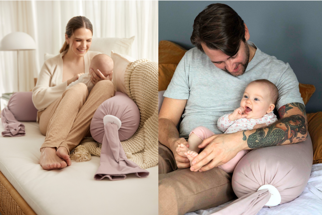 bbhugme pregnancy pillow with parents and baby